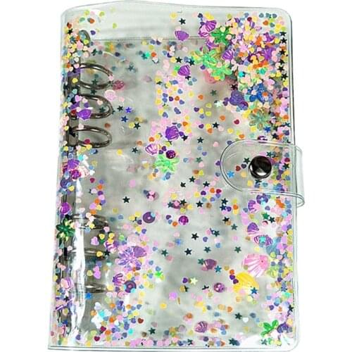 A5 A6 Glitter Sequins Loose Leaf Binder Notebook Cover Transparent 6 Rings File Folder Stationery Office Supplies