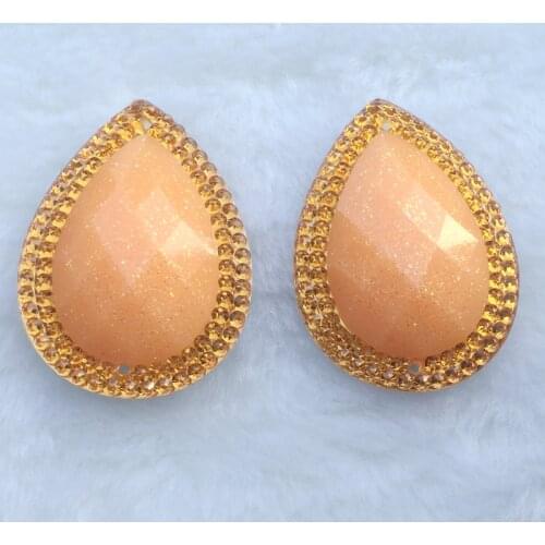 Wholesale 24pcs 29*39mm Teardrop Sew On Rhinestones With Two Holes Flatback Resin Crystals Stones DIY wedding button Crafts HE78