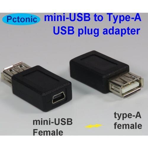 PCTONIC mini-USB female to USB type-A female converter USB-FA to mini-5pin USB cable connecter extension connector dongle