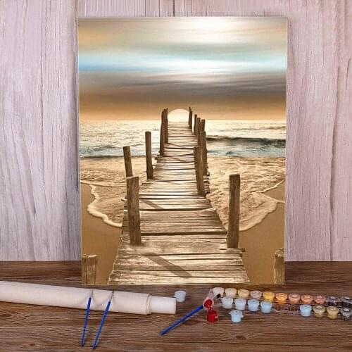 Landscape Sunset Sea Paint By Numbers Complete Kit Oil Paints 40*50 Canvas Pictures Loft Wall Picture For Children Handiwork