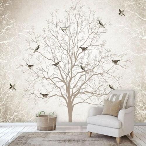 Custom Photo Wallpaper Retro Nostalgia Tree Branches Birds Murals Living Room TV Sofa Bedroom Home Decor Background Wall Fresco