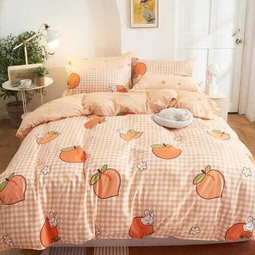 Lovely Fruit Series100% Polyester Bedding Set Duvet Cover Fitted Sheet Pillowcases Bedlinen for Girls Bedroom Decor