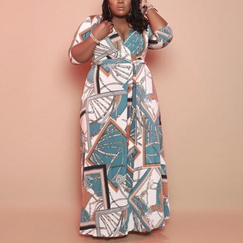 Plus Size Dresses For Women 4XL 5XL Floor Length Geometric Print High Waisted Elegant Evening Party Dress Vestidos Mujer 2021