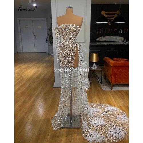 Luxury Crystals Pearls Evening Dresses 2020 Fashion Sexy Cocktail Dresses Evening Wear Illusion Party Gowns Vestidos Formales