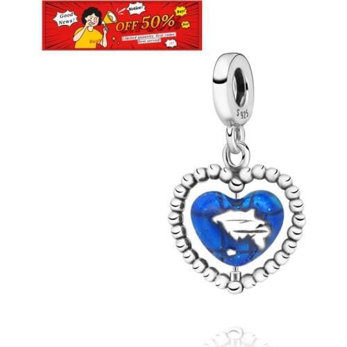 925 Sterling Silver Beads Sparkling Blue Heart Dangle Charm Fit Original Pandora Bracelets Women DIY Fashion Jewelry