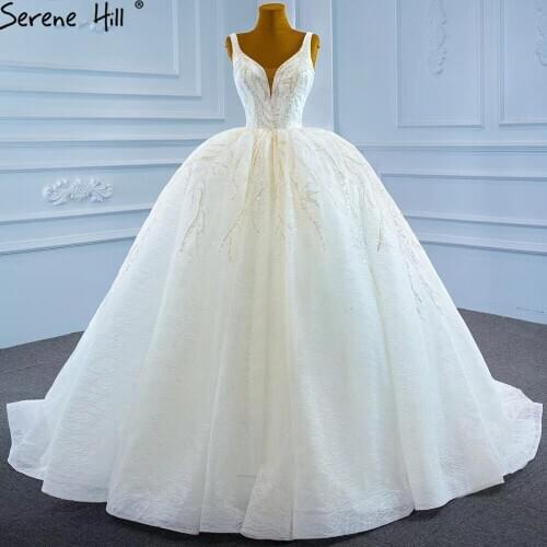 Serene Hill Luxury White Princess Wedding Dresses 2021 High-end Lace Beading Sparkle Bridal Dress HM67247