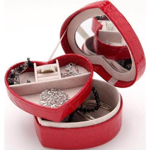 Wedding heart jewelry box Pu crocodile pattern leather jewelry creative jewelry box jewelry receiving box