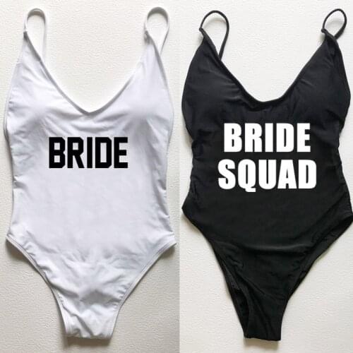 Bridal party Swimwear Women One Piece Swimsuit Summer Bathing Suit Sexy Padded BRIDE SQUAD Beachwear Adjustable strap femme 2021