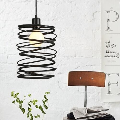 Vintage Loft Black Metal Spiral Shade Pendant Light Cage Kitchen Island Lamp Motent Industrial Vintage Hanging Lighting Fixtures