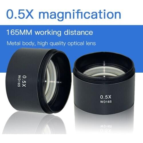 WD120 WD165 0.5Xs 0.7X Trinocular Microscope Stereo Microscope Auxiliary Objective Lens Metal Barlow Lens 48mm Thread