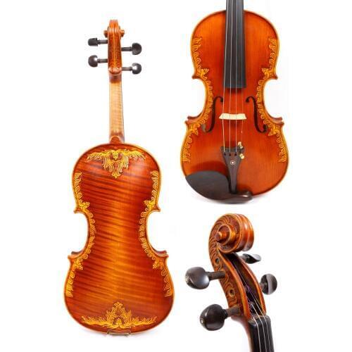 Yinfente 4/4 Violin Full Size Fiddle One piece Flame Maple Ebony Fittings Violin Case Bow Hand Carved