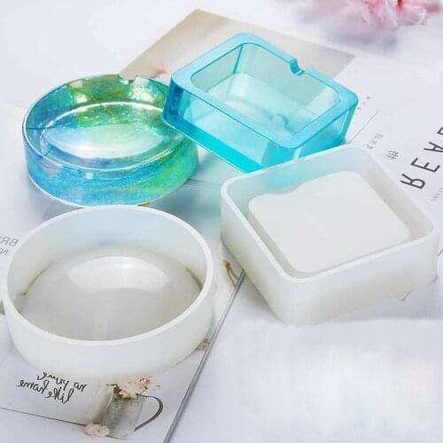 Mirror Ashtray Silicone Mold Crystal Epoxy Uv Resin Plastic Manual Flower Container Glossy Polished Clay Resin Epoxy Molds