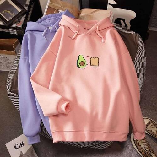 Cute Avocado Vegan Bread Pullover Sweatshirt Oversized Cartoon Hoodie Women Printed Sweatshirt Casual Drawstring Top Long Sleeve