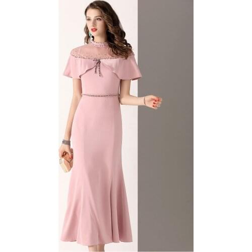 Top Quality Womens Long Dress 2021 Spring Summer Wedding Party Ladies Sexy Tulle Mesh Beading Dark Blue Pink Mermaid Dress XXL