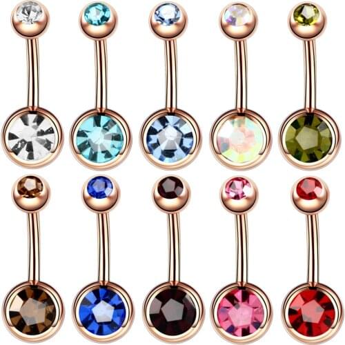 1PC Piercing Navel Surgical Steel Double Crystal Rhinestone Belly Button Rings Navel Piercing Ombligo 5mm 8 Ball Nombril