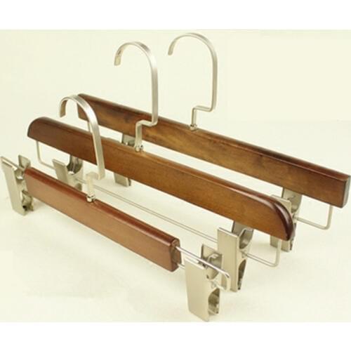 10 pcs/lot High-grade Solid Wood Trousers Hangers Wooden Pants Hanger with Yogon Hooks Clothing Shop Display Hotel Clothes Dryin