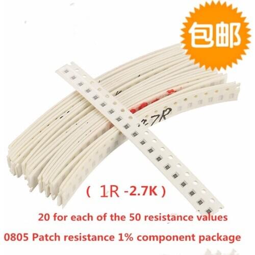 1000pcs 0805 1R-2.7K 1R-2.7K ±1% 50 kinds of 20 each Patch resistor package sample package