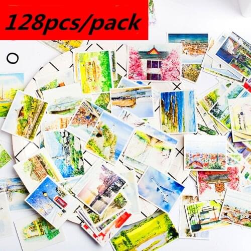128pcs Creative cute self-made Pocket stickers hand account diary album diy decorative illustration travel scrapbooking