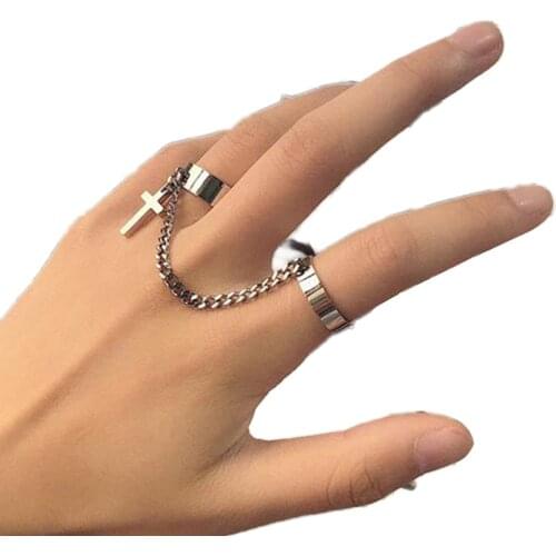 2020 Vintage Cross Chain Ring Adjustable Joint Ring Hip Hop Punk Finger Rings For Women Men Egirl Dating Party BFF Jewelry
