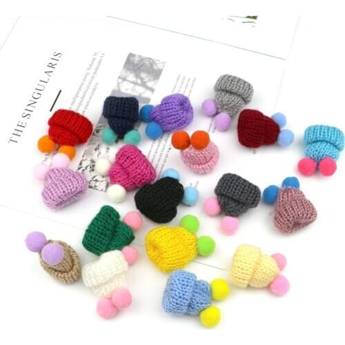 30Pcs Color Two Pompon Mini Knitting Hats DIY Craft Supplie Headwear Hair Accessories Brooch Crochet Toys Ornaments Small Cap
