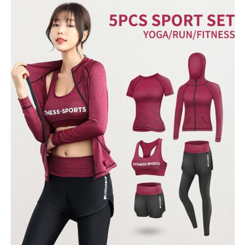 5pcs Yoga Set Women Compression Running Fitness Sports Active Wear for Women Gym Clothing Fitness Workout Tracksuit Female