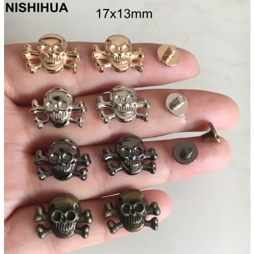 50 Set -Metal Skull Bones Rivet Studs For Bags,Shoes,Leather Crafts,17x13mm Gold/Silver/Bronze/Black Clothes Decor Rivet Spike C