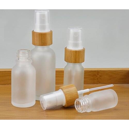 50pcs 5 10 15ml 30ml 50ml Frosted Clear Glass Bottle Bamboo Lid Cap Frosted Perfume Bottle bamboo spray cosmetic bottle custom#Q