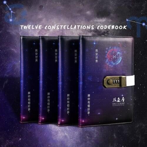 A5 Kawaii Notebook Creative Cute 12 Constellation Planner 2021 Code Lock Weekly Note Book Personal Travel Journal Password Diary