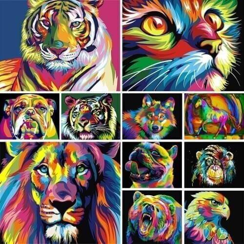 DIY 5D Diamond Painting Cross Stitch Mosaic Embroidery Decorative Painting Full Square Diamond Color Animal Tiger Lion Eagle Cat