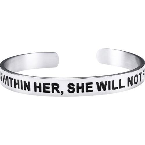 12PC Engraved God Is Within Her She Will Not Fail Bracelet Inspirational Gifts Stainless Steel Opening Cuff Bangle Fashion Hot