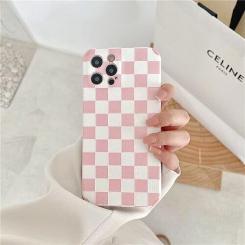 Pink white lattice pattern for iphone 11 pro max cases women 12 XR X XS Max 7 8 Plus SE 2020 12Mini phone cover soft back coque
