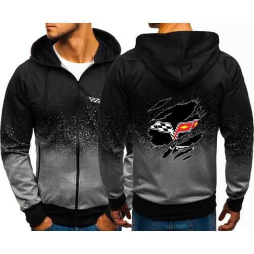 Mens Hot 2021 New Corvette Logo Spring Print Hoodies Zipper jackets Man Comfortable Sweatshirts Casual Gradient Color Coats