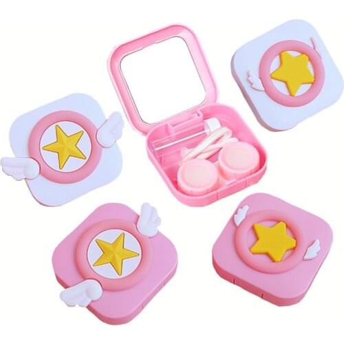 Women Eyewear Accessories Square Contact Lens Cases Cartoon Lens Container Holder Mirror Cover Portable Cute Contact Lens Case