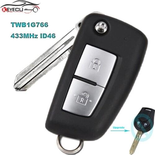 KEYECU TWB1G766 Upgrade Flip Remote Key 2 Buttons PCF7961A 433MHz ID46 for 2014 2015 2016 2017 Nissan Micra Note