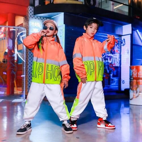 2021 Long Sleeved Jacket Hiphop Pants Suit Children Hip Hop Dance Costumes For Kids Jazz Modern Dance Wear Rave Clothes DQS7932