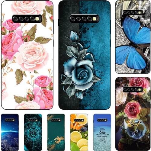 Fashion Flower Case For Samsung Galaxy S10 Plus G975 S10+ S10 5G G977 4G G973 Cover Soft Silicone Cat Printing Capa Back Coque