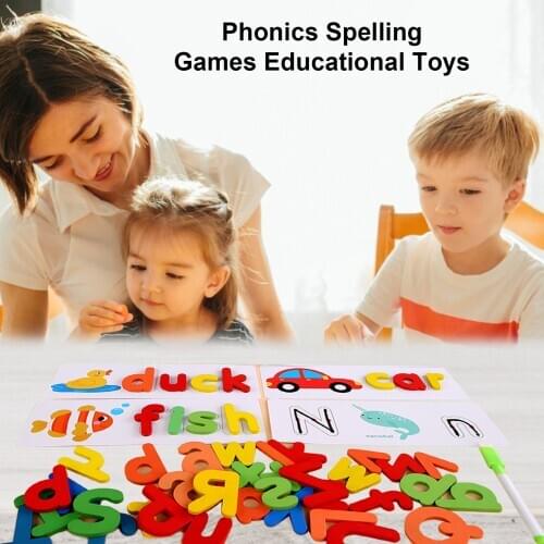 New Wooden Alphabet Letter Learning Cards Set Word Spelling Practice Game Toy English Letters Spelling Card Word Toys