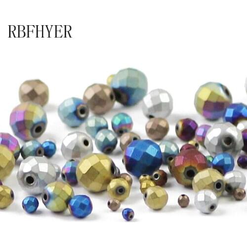 RBFHYER Natural Stone Ore Ball Hematite beads Matte Faceted Round Plating Color beads Loose Beads For Jewelry Bracelet Making