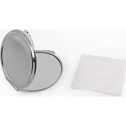 Small Pocket Mirror Silver floral embossed compact mirror with epoxy sticker DIY set