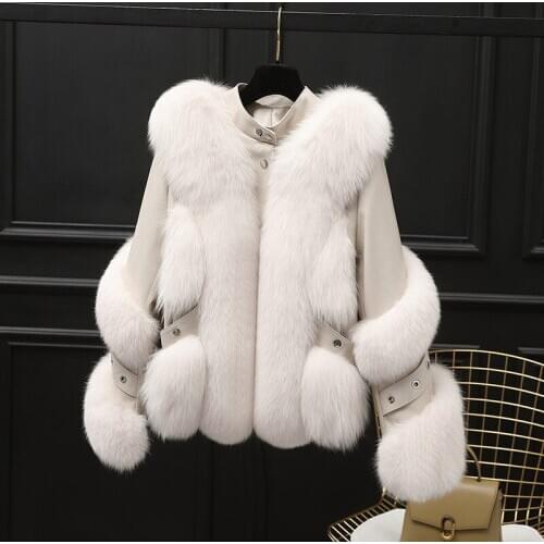 FURSARCAR 2021 New Fashion Winter Women Natural Fox Fur Jackets Luxurious Whole Skin Genuine Leather Sheep Skin Coat