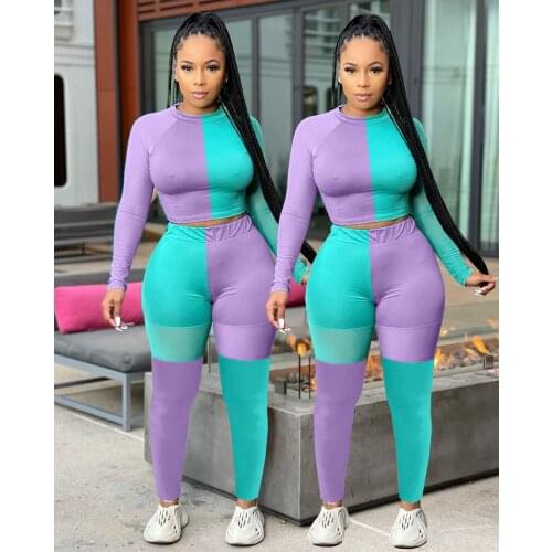 2021 New Fashion Elegant Style Women Set 2 Pcs Multicolor Tight Sportswear