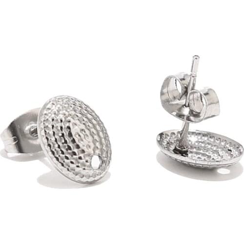 20pcs/lot Stainless Steel 7.5*10mm Oval Earrings Charms Embossing Ear Studs for DIY Jewelry Earrings Making Findings