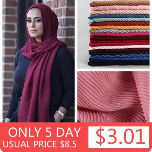 2020 women plain cotton scarf Head hijab wrap solid full cover-up shawls foulard femme headband crinkle muslim hijabs store