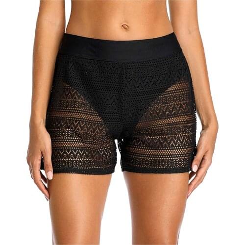 Beach Shorts 2021 Women High Waist Ruched Lace Bikini Bottoms Tummy Control Swimsuit Pants Swimming Shorts Basic Trunks P5