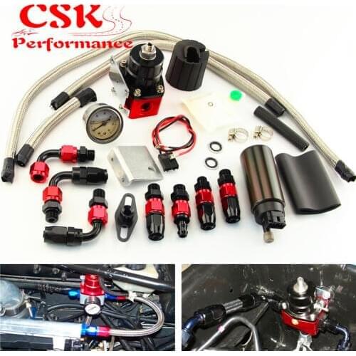 Adjustable Fuel Pressure Regulator+255 LPH Fuel Pump Kit Fits For DSM STI G*TI EVO Black/Blue