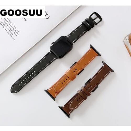 Genuine Leather Strap for Apple Watch Band 42mm 44mm Iwatch 38mm 40mm Single Tour Bracelet Series 5 4 3 6 2 1 SE Stainless Steel