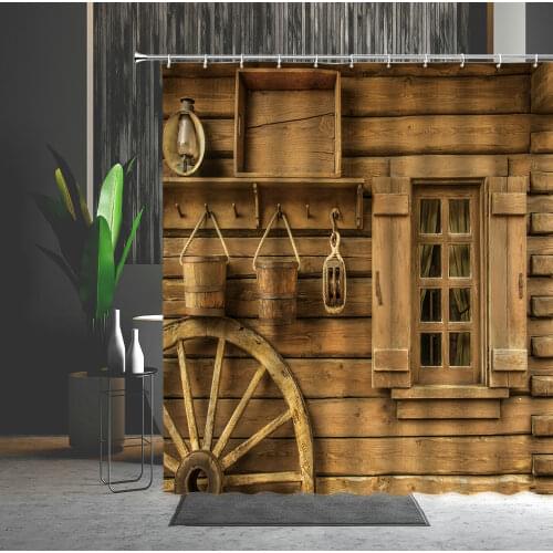 Shower Curtain Vintage Retro Wooden Door Pattern Polyester Fabric Home Decor Waterproof Cloth Curtain With Hook Multiple Size