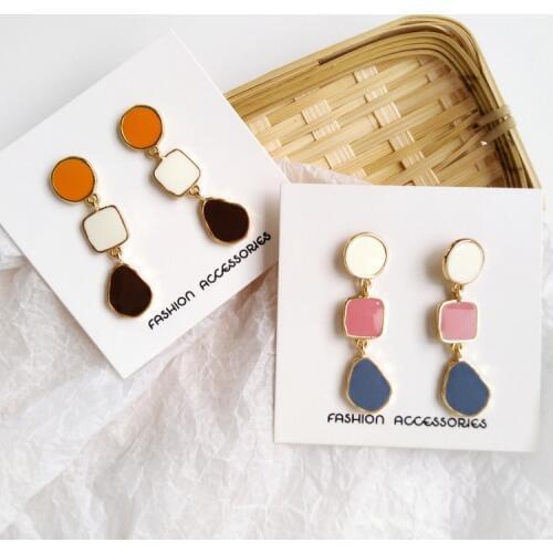 Korean Design Long Geometric Gold Enamel Clip on Earrings No Pierced for Fashion Women Girls Party Ear Clips Jewelry Wholesale