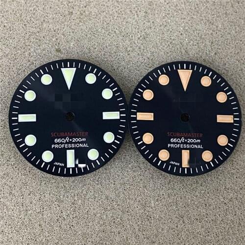 Luminous Watch Dial 28MM Green Replacement No Calendar Dial for SKX007 NH35/4R36 Watch Movement Modification Kit