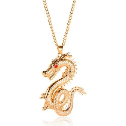 Charms Chinese Dragon Pendant Necklace Exaggerated Gold Color Chain Necklace for Women Egirl Ethnic Style Goth Zodiac Jewelry